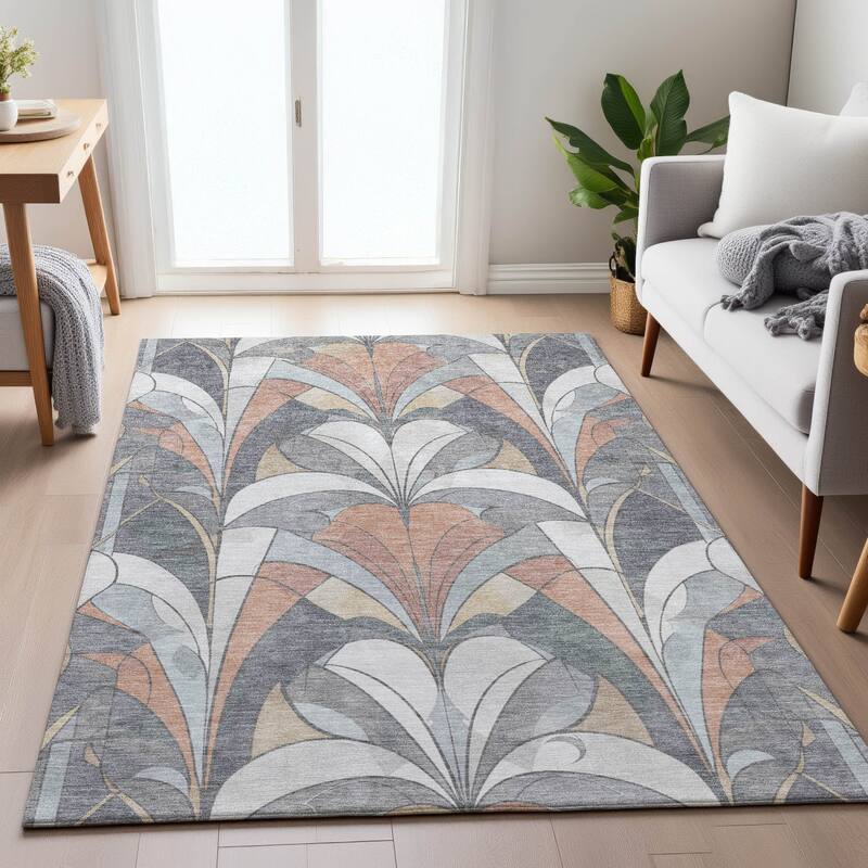 Machine Washable Indoor/Outdoor Modern Mosaic Chantille Rug