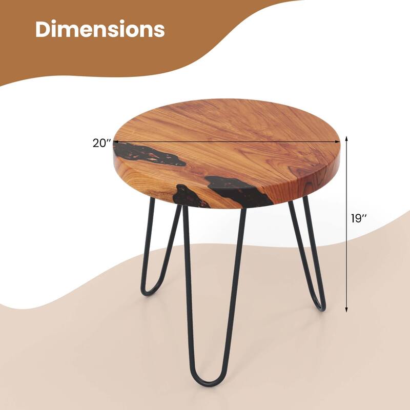 20" Round End Table Outdoor Side Table Rustic Sofa Table for Patio