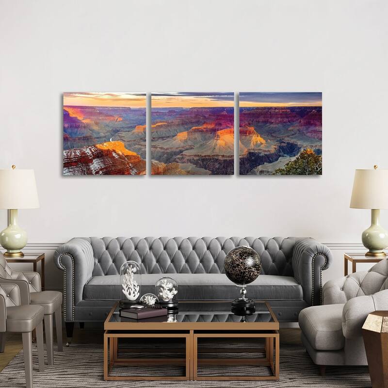 iCanvas "Grand Canyon Glow At Sunset" by Susanne Kremer 3-Piece Canvas Wall Art Set - 30x90x1.5