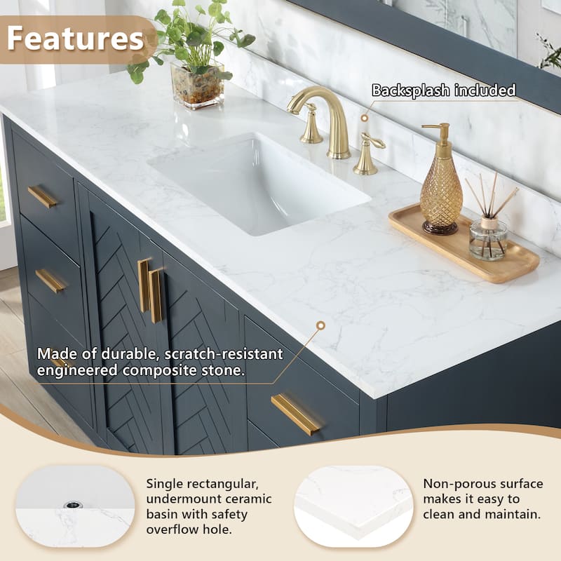 Altair Ceres Engineered Stone Vanity Top in Grain White Without Cabinet