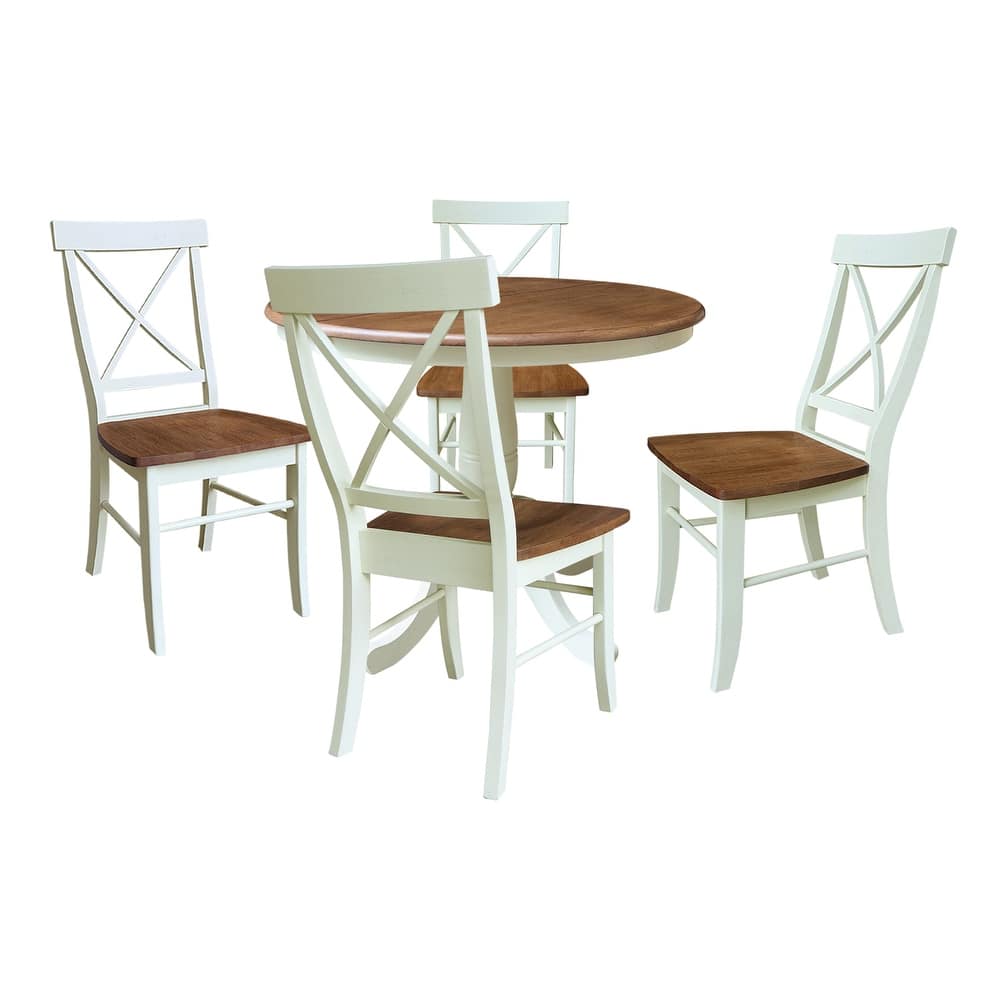 36" Round Extension Dining Table With X-back Chairs