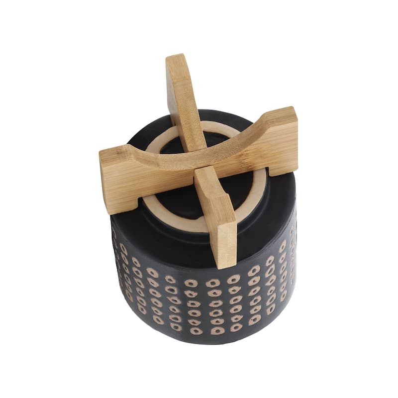 Sagebrook Home Neutral Tan and Brown Ceramic Dotted Planter with Wood Stand Indoor Outdoor