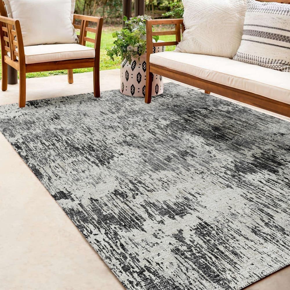 Indoor/ Outdoor Accord Modern Brushstrokes Polyester Washable Rug New
