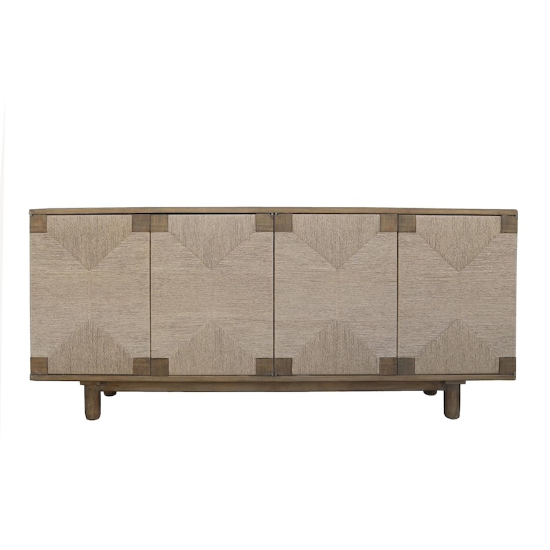 Augy Accent Cabinet Console, 4 Doors, Gray Brown Pine Wood, 77 Inch
