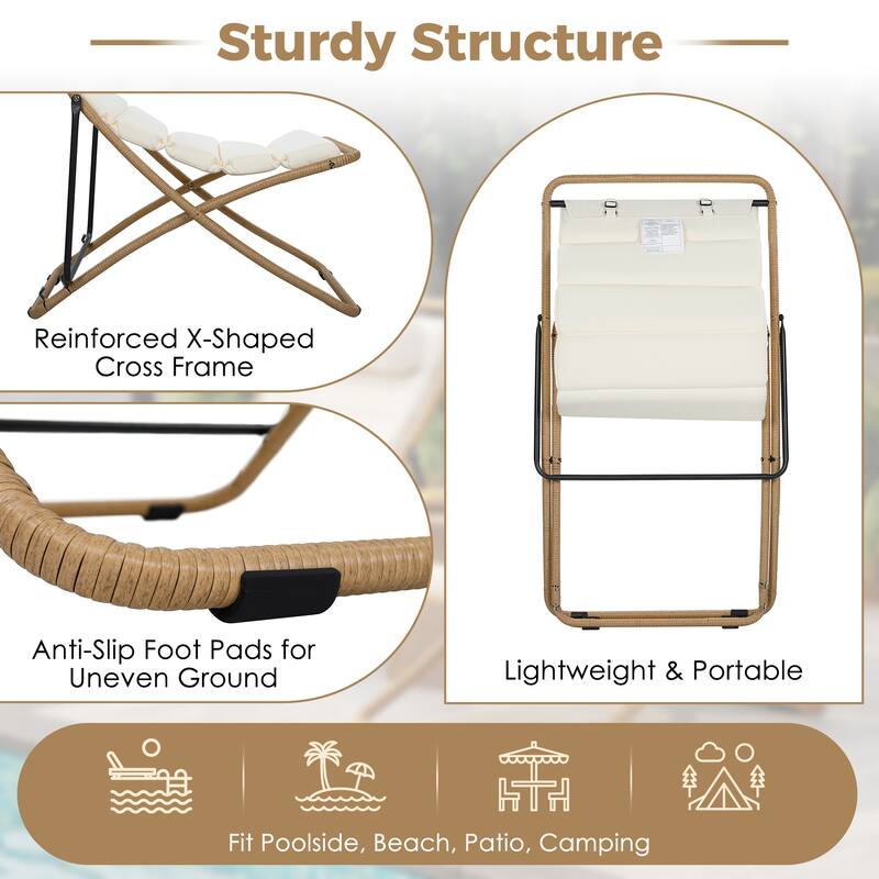 2-Piece Rattan-Wrapped Metal Frame Folding Outdoor Lounge Chair Set by Leisure Zone