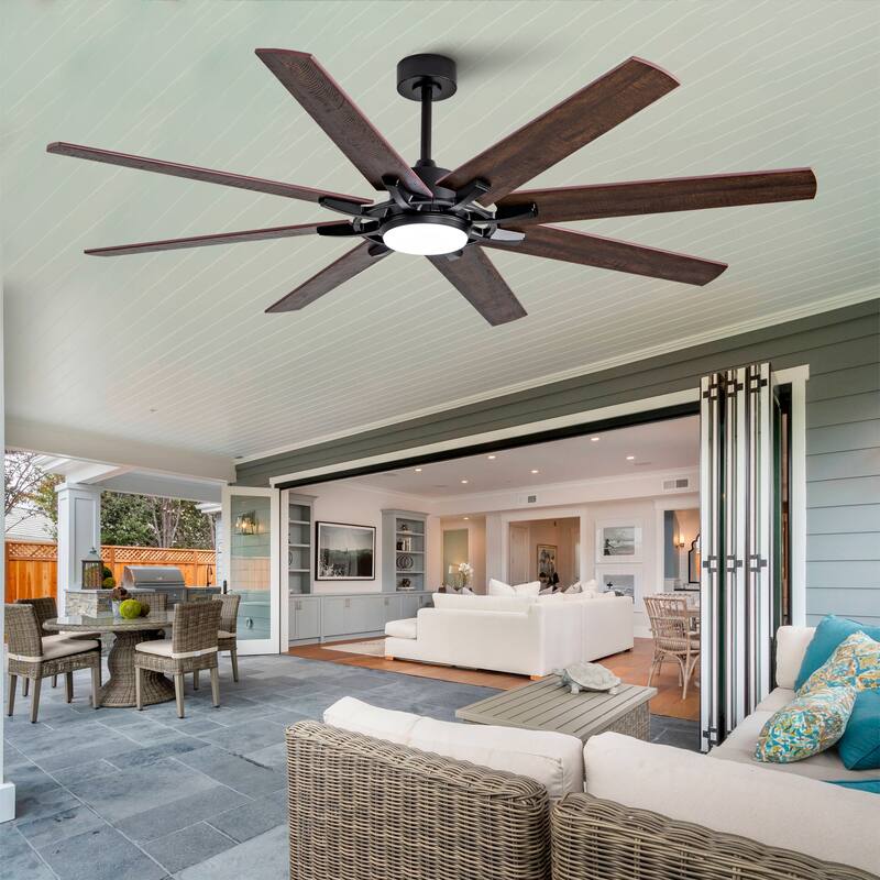 Large Ceiling Fan with Light: Modern 72-inch 8-blade dual-finish outdoor ceiling fan with remote control - Black + Dark Walnut