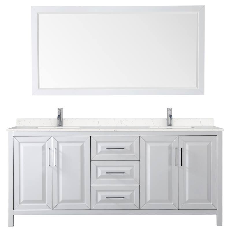 Daria 80 Inch Double Vanity, Cultured Marble Top, 70 Inch Mirror