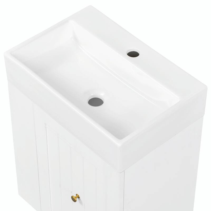 20-Inch Bathroom Vanity with Ceramic Sink - MDF Storage Cabinet with Drawer, Side Shelf and Silver Handle