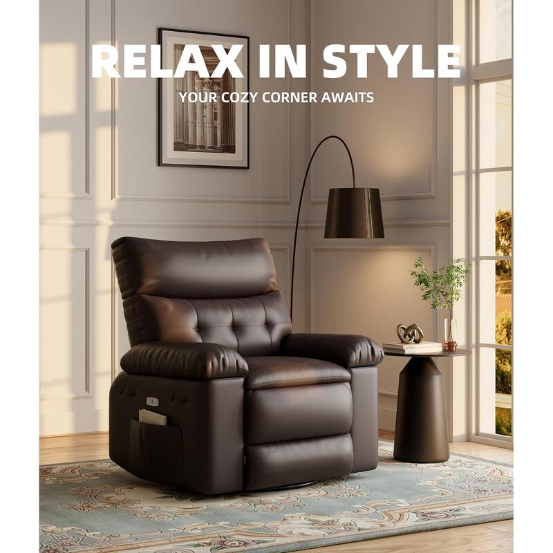 27" Oversized PU Leather Massage Recliner with Heat & Vibration, Cup Holders, Side Pockets, Wood Frame