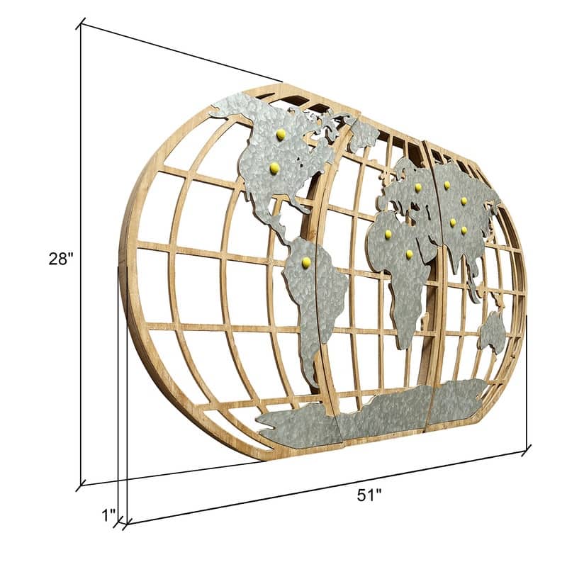 Marquett Wood & Metal Magnetic Pin World Map Wall Art - 18"H x 51"W x 1"D