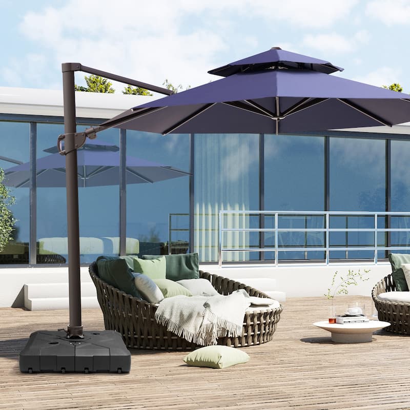 Heavy Duty Sand Water Fillable Patio Offset Cantilever Umbrella Base with Wheels