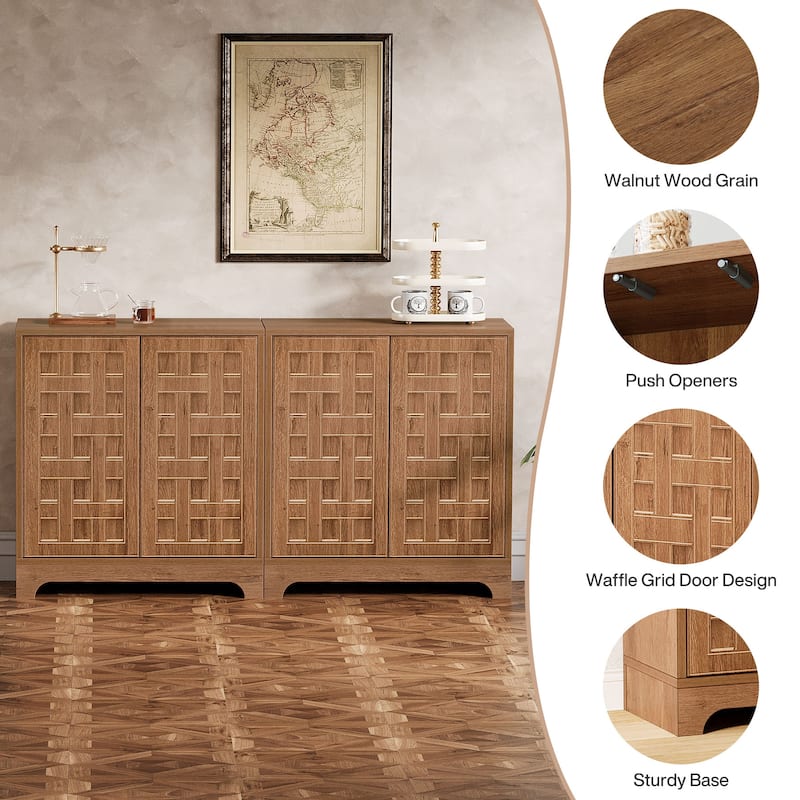 57.5 Inches Wood Sideboard Buffet Cabinet with Storage (Set of 2) - N/A