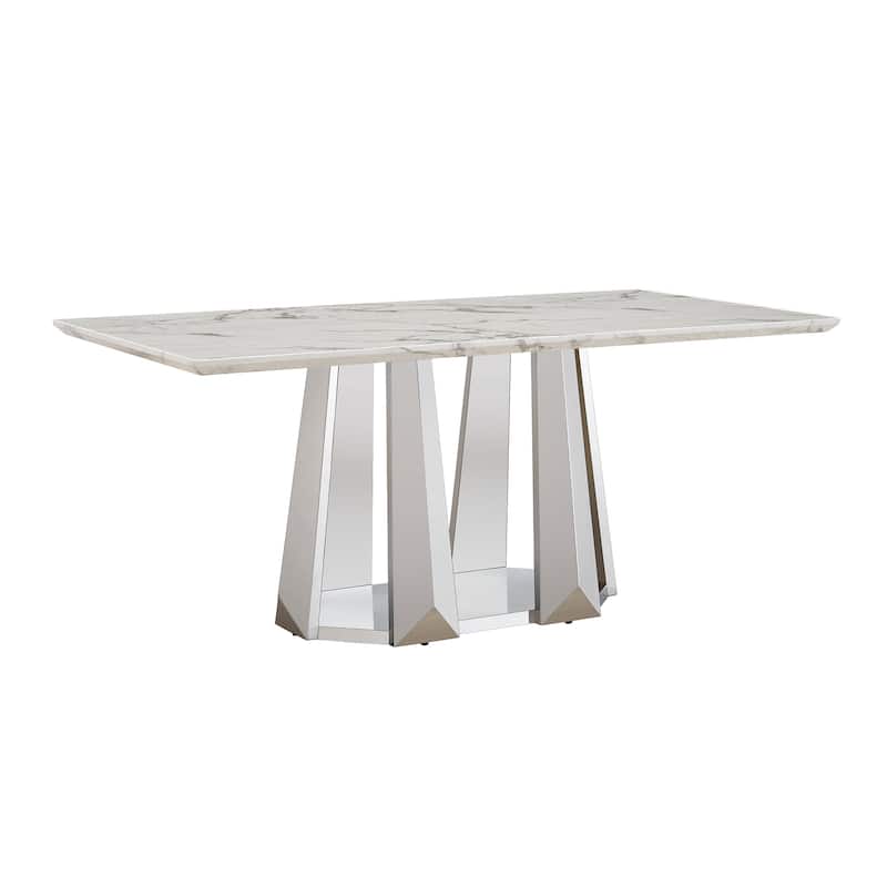 GDFStudio - Rose Series 70'' Rectangle Faux Marble Dining Table 6 People with Modern Large Size