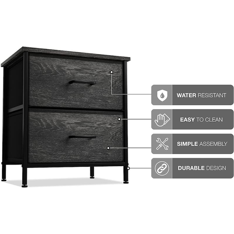 Sorbus Black Nightstand Dresser with 2 Faux Wood Fabric Bin Drawers
