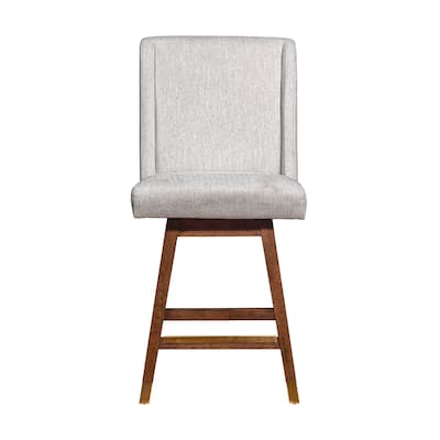 26-Inch Seat Upholstered Swivel Counter Stool with Wingback and Footrest Brown Solid Wood Frame - 40”H x 22”W x 19.5”D