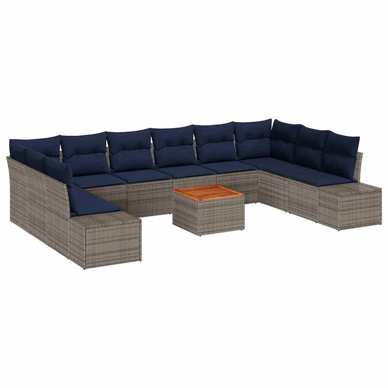 vidaXL 11 Garden Sofa Set with Cushions Black/Grey Poly Rattan - 135.4 x 82.3 x 27.2
