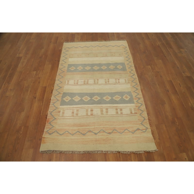 Hand Woven Oriental 100% Wool Carpet Southwestern Tribal Multi-Colored Kilim Area Rug - 4' 10'' X 2' 10''