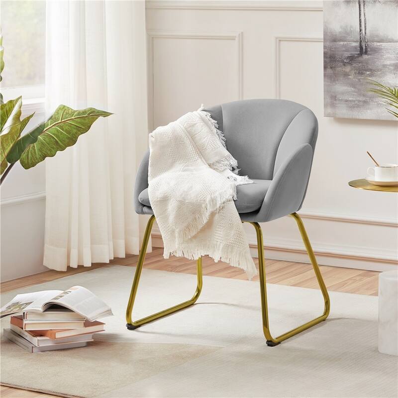 Yaheetech Flower Shape Velvet Armchair Accent Chair with Golden Metal Legs - Grey
