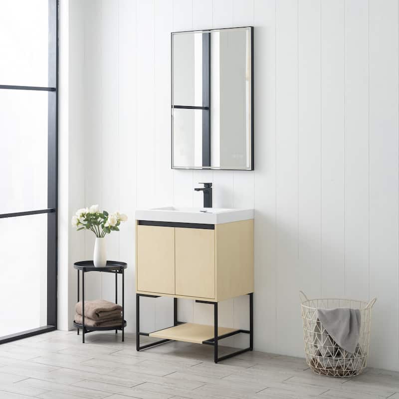 Freestanding Bathroom Vanity Set with Open Shelf & Acrylic Sink