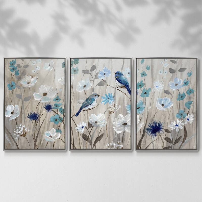 Bluebirds in Spring - Multi Piece Framed Canvas