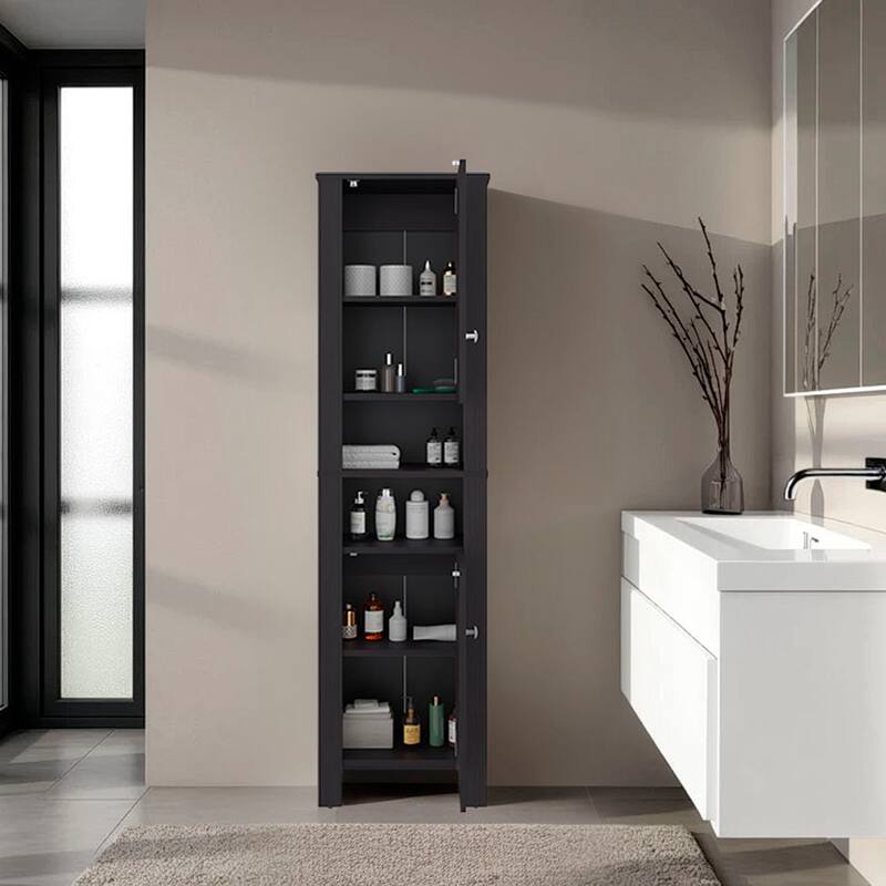 Bathroom Cabinet 63.3" H, 2 Doors, 6 Shelves, Black Wengue - Bathroom