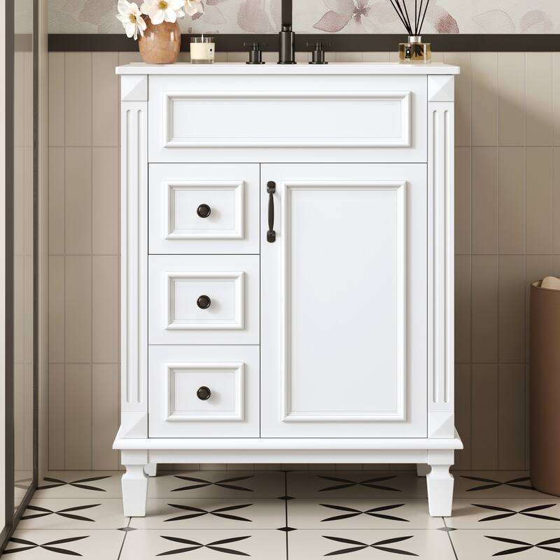 GDFStudio - Monteria Modern Wood Bathroom Vanity with Ceramic Sink, 2 Drawers and Adjustable Shelf - 24'W
