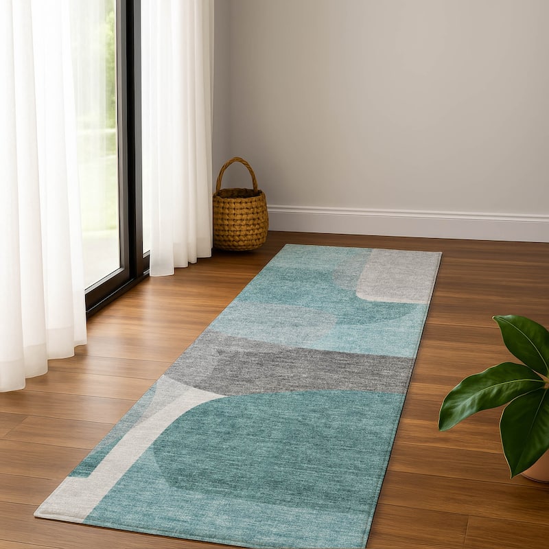 Premium Washable Super Soft Contemproary Retro Mayfield Rug - Teal - 2'3" x 7'6"