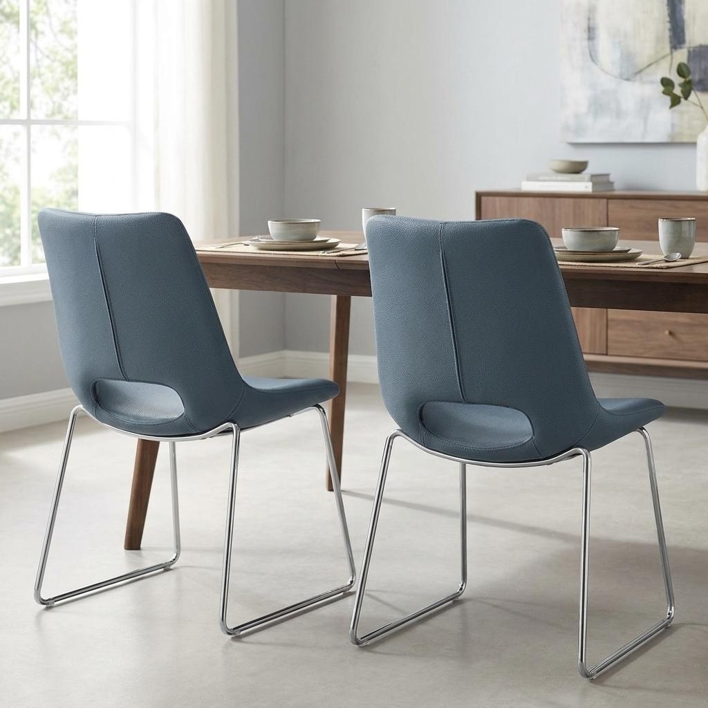 HomeRoots Set of Two Gray And Brown Upholstered Faux Leather Open Back Dining Arm Chairs - 21.70 in. x 32.50 in. x 23.20 in.