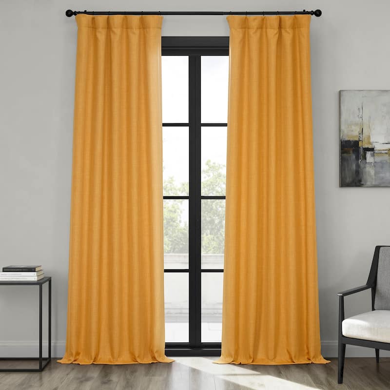 Exclusive Fabrics Textured Faux Linen Room Darkening Curtains for Bedroom & Living Room Curtains (1 Panel) - 50 X 84 - Dandelion Gold