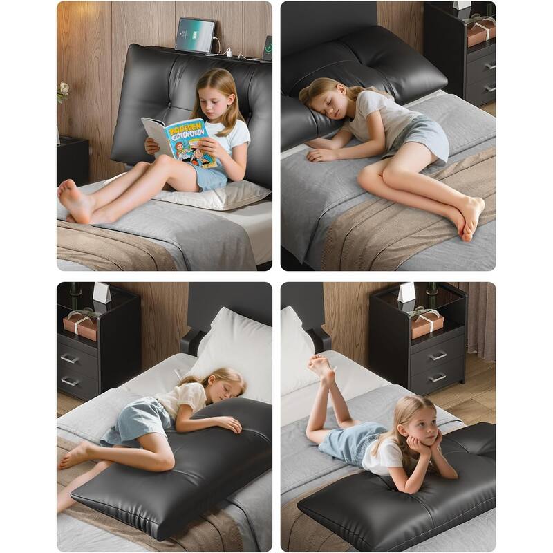 Floating Bed Frame Removable Thick Soft Headboard Charging Station Led Lights