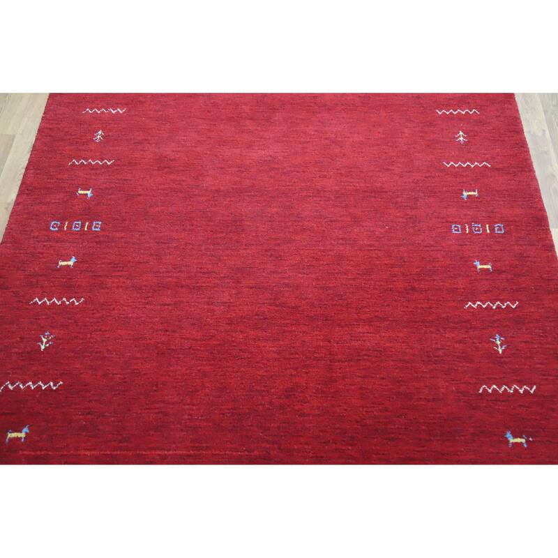 Red Tribal Gabbeh Indian Area Rug Handmade Wool Carpet - 5'6" x 8'0"