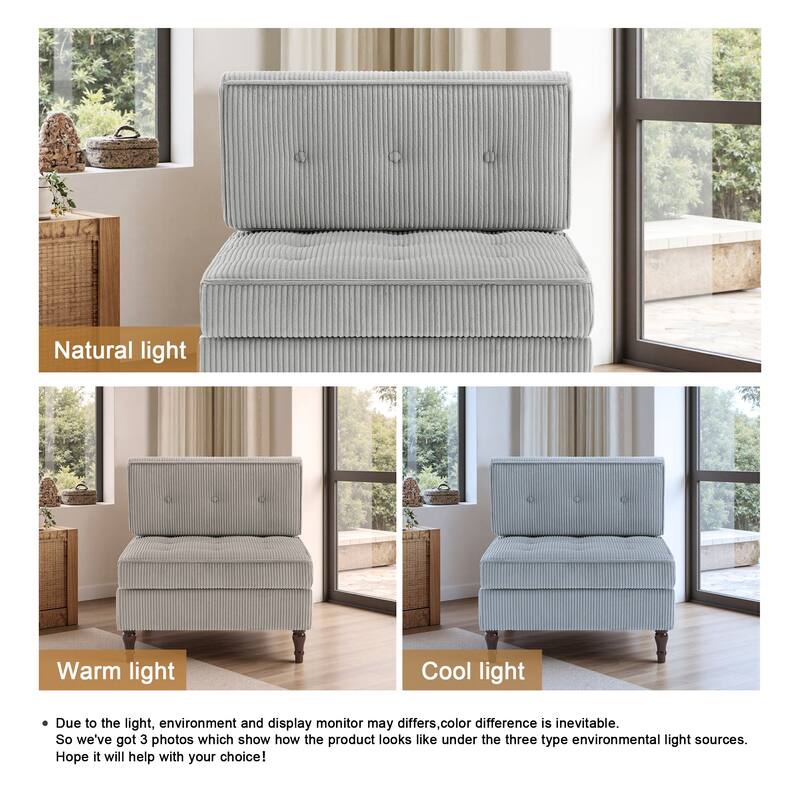 Modular Corduroy Armless Chair Upholstered Lounge Sofa