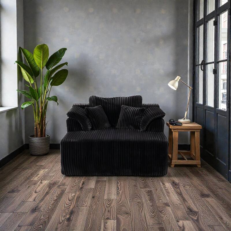 60 Inch Chaise Lounge Chair Indoor, Oversized Corduroy Boneless Sofa Bed with Deep Seat, No Assembly Required