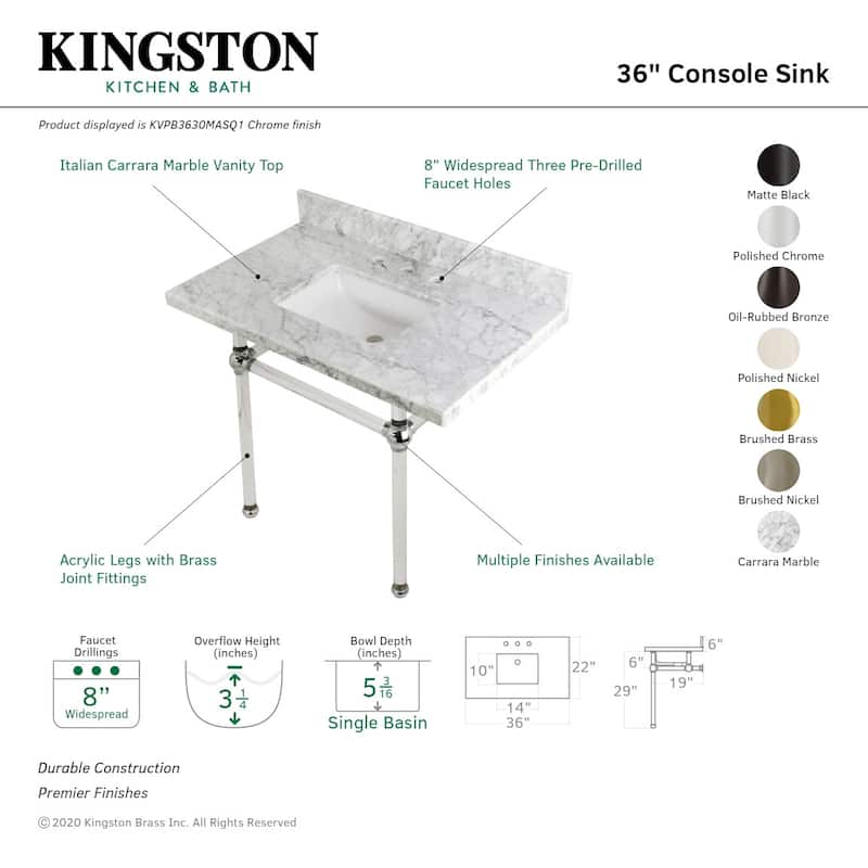 Kingston Brass Templeton 36" Rectangular Marble Wall Mounted Bathroom