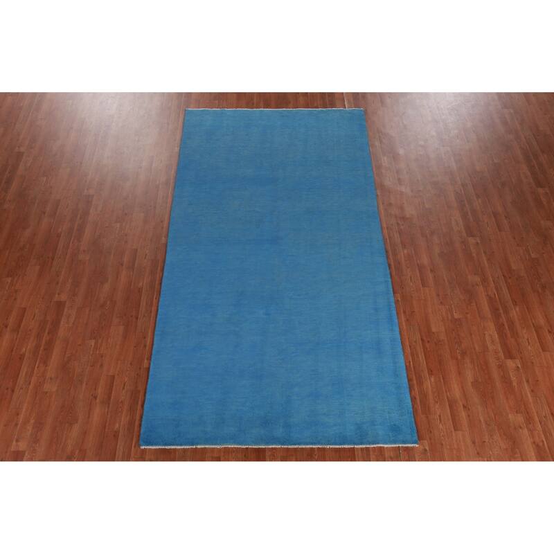 Hand Knotted Oriental 100% Wool Carpet Modern Solid Navy Blue & Blues Gabbeh Area Rug - 10' 0'' X 5' 3''