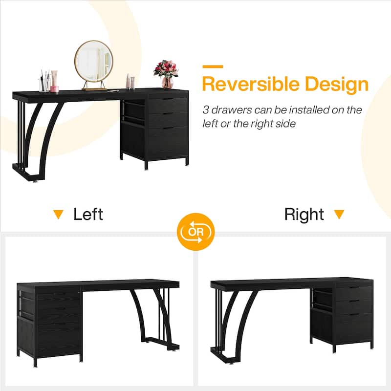 Vanity Desk with 3 Drawers, 59-Inch Large Dressing Table with Reversible Drawers, Chic Makeup Desk for Women Girls