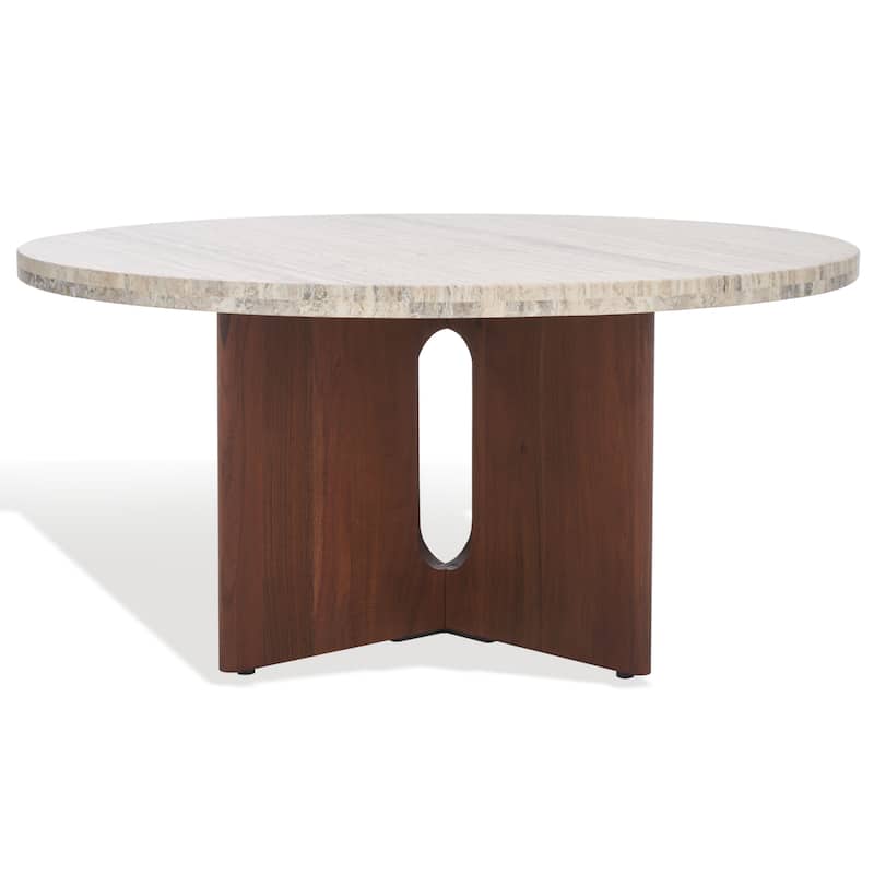 SAFAVIEH Couture Shayna Solid Wood/Travertine Coffee Table - 35Wx35Dx17H