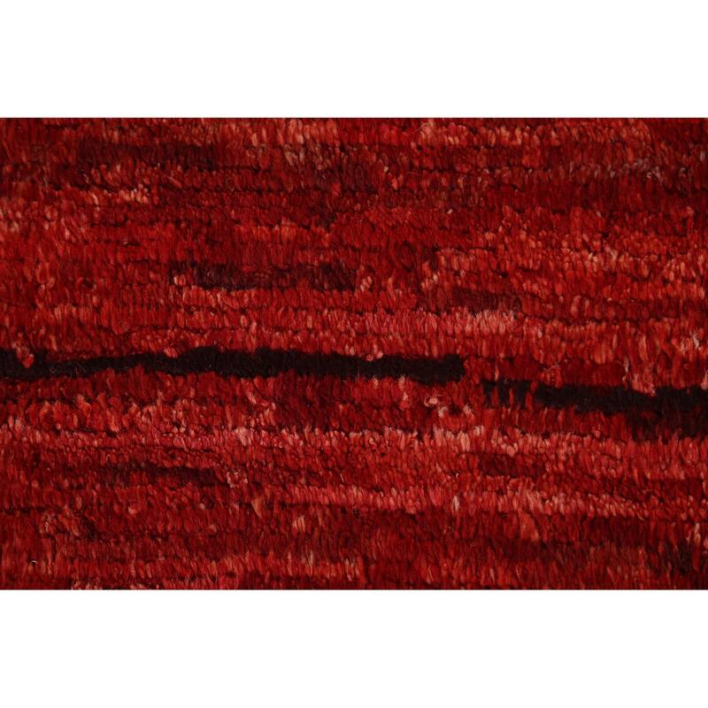 Hand Knotted Oriental 100% Wool Carpet Modern Stripe Red Moroccan Area Rug - 6' 4'' X 5' 2''