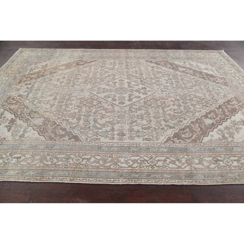 Muted Traditional Geometric Hamedan Persian Area Rug Wool Handmade - 6'10" x 9'9"