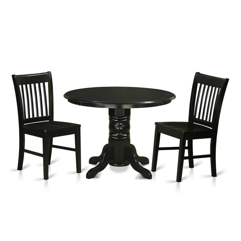 HomeStock 3-Pc Black Finish Solid Wood Top - Dining Room Set - Seats 4