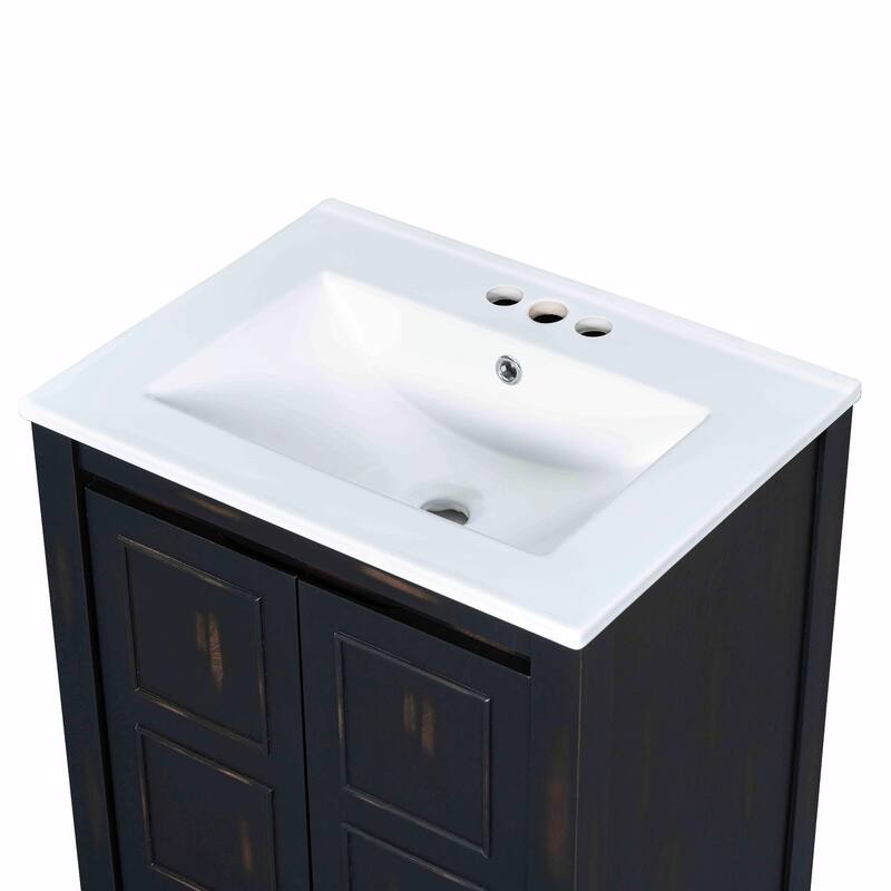 Vintage Style Bathroom Vanity Combo with Ceramic Sink and 2 Soft-close Doors