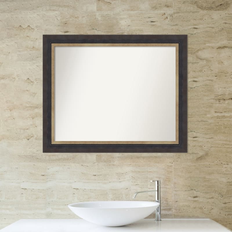 Hammered Charcoal Tan Non-Beveled Wood Framed Bathroom Vanity Wall Mirror - Hammered Charcoal Tan