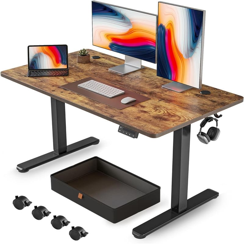 Industrial Wood and Metal Home Office Desk - White Marble and Gold