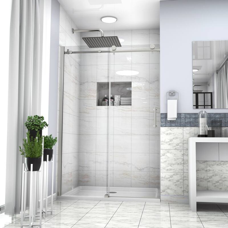 48"W x 76"H Single Sliding Semi-Frameless Shower Door - 48'' x 0.32'' x 76'' - Chrome