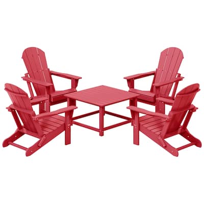 Polytrends Laguna Outdoor 5-Piece Adirondack Chair With Square Coffee Table Conversation Set