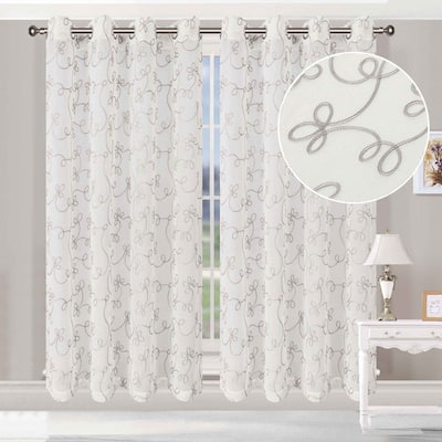 Superior Bohemian Floral Scroll Sheer Curtain Set with 2 Panels