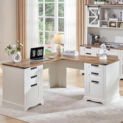 60" Farmhouse L Shaped Executive Desk, Wood Corner Desk, Computer Desk