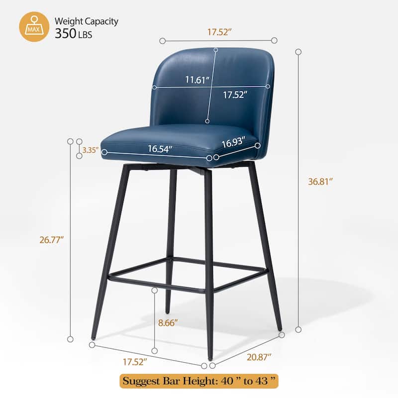 26.77" Counter Height Swivel Bar Stools with Backs and Metal Legs