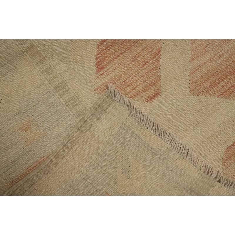 Hand Woven Oriental 100% Wool Carpet Southwestern Tribal Beige & Ivories Kilim Area Rug - 12' 9'' X 10' 0''