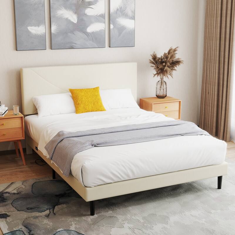 Homy Casa Platform Bed with LED Headboard & Charging Ports